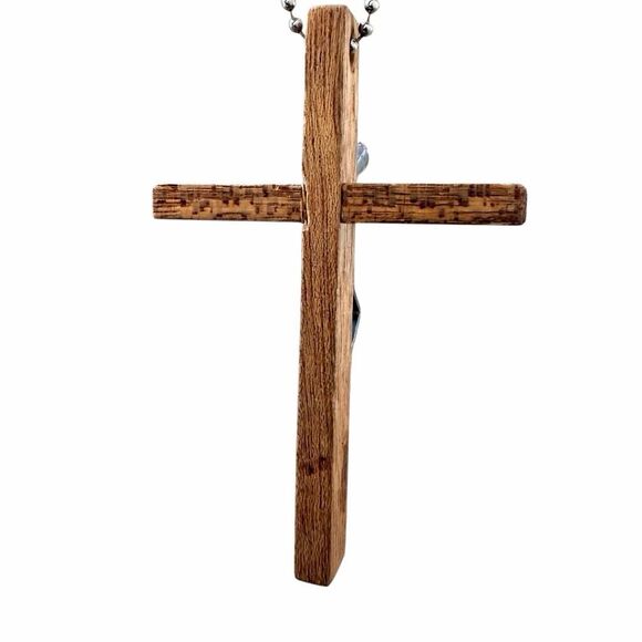 Wood Cross Necklace Nail Crucifix Pendant - Picture 5 of 7